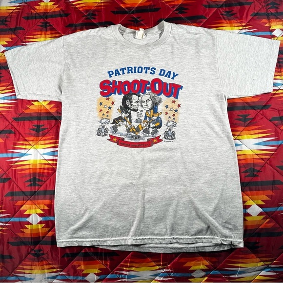 Vintage 90's Patriots Day Shoot-Out Hockey Shirt Jerzees Large Gray New York NY - Picture 1 of 12